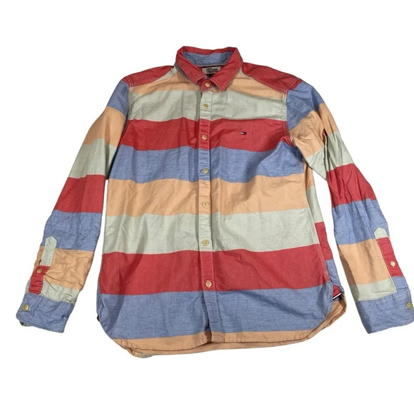 Tommy Hilfiger color block striped button up shirt men’s medium custom fit - Picture 1 of 10
